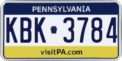 PA license plate KBK3784