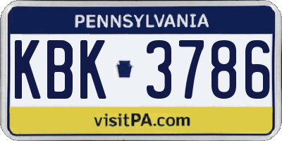 PA license plate KBK3786