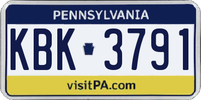 PA license plate KBK3791