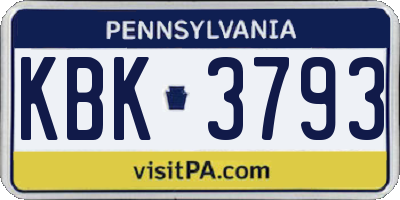 PA license plate KBK3793