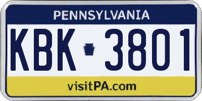 PA license plate KBK3801