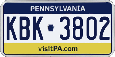 PA license plate KBK3802