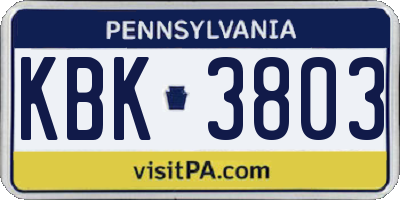PA license plate KBK3803