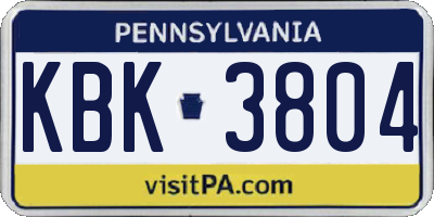 PA license plate KBK3804