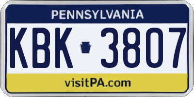 PA license plate KBK3807
