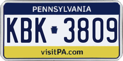 PA license plate KBK3809