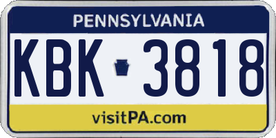 PA license plate KBK3818