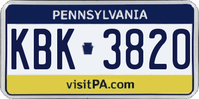 PA license plate KBK3820