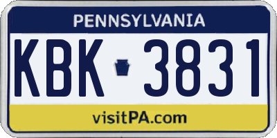 PA license plate KBK3831