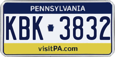 PA license plate KBK3832