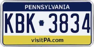 PA license plate KBK3834