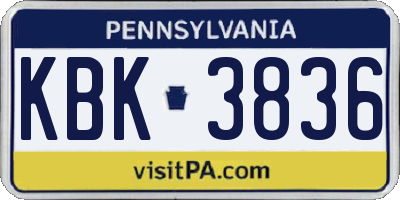 PA license plate KBK3836