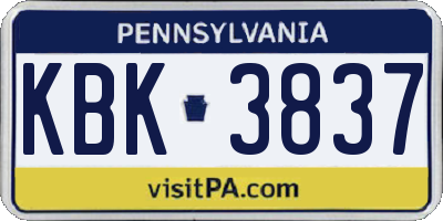 PA license plate KBK3837
