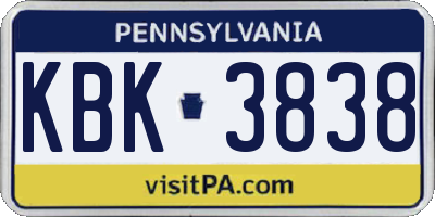 PA license plate KBK3838