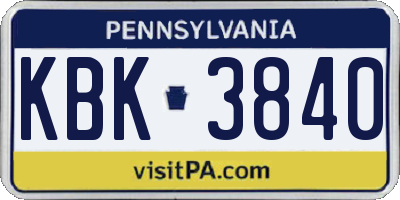 PA license plate KBK3840