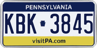 PA license plate KBK3845
