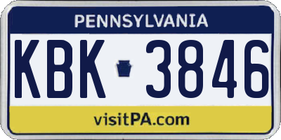 PA license plate KBK3846