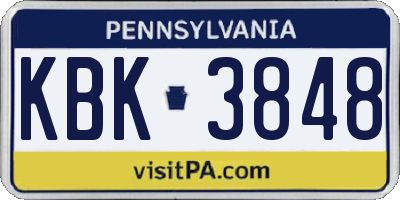 PA license plate KBK3848