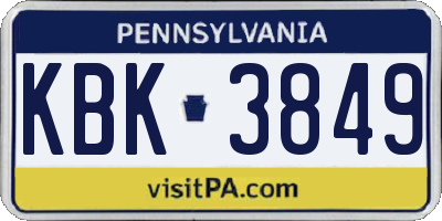 PA license plate KBK3849