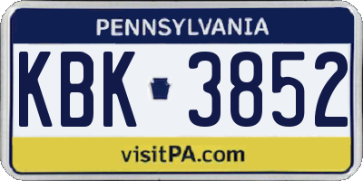 PA license plate KBK3852