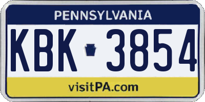 PA license plate KBK3854