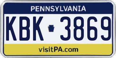 PA license plate KBK3869