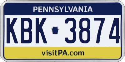 PA license plate KBK3874