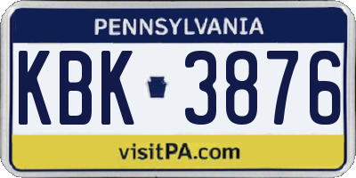 PA license plate KBK3876