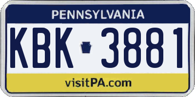 PA license plate KBK3881