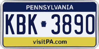 PA license plate KBK3890