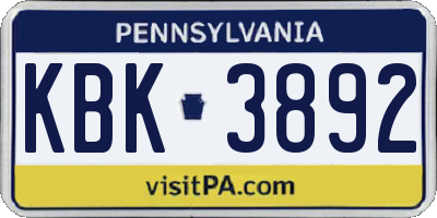 PA license plate KBK3892