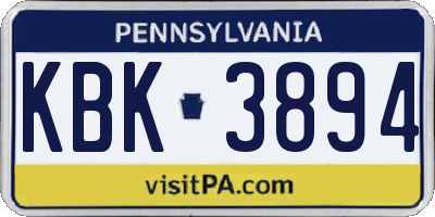 PA license plate KBK3894