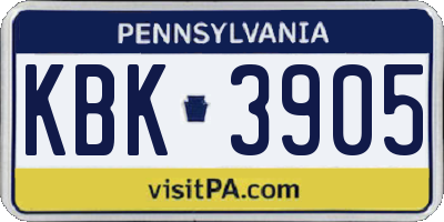 PA license plate KBK3905