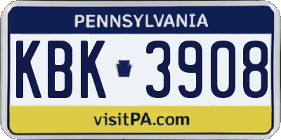 PA license plate KBK3908