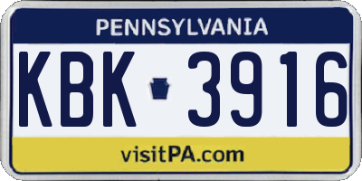PA license plate KBK3916