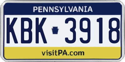 PA license plate KBK3918