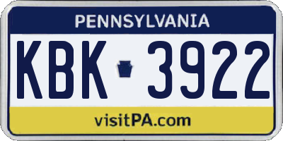 PA license plate KBK3922