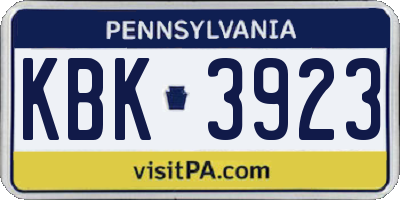 PA license plate KBK3923