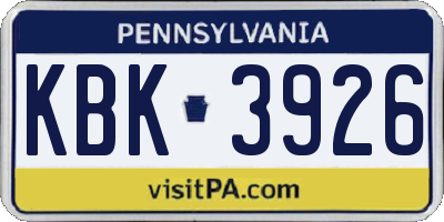 PA license plate KBK3926