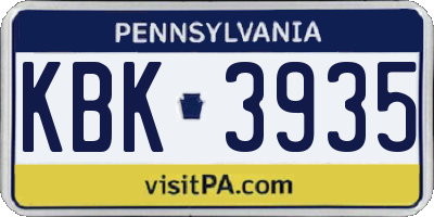 PA license plate KBK3935