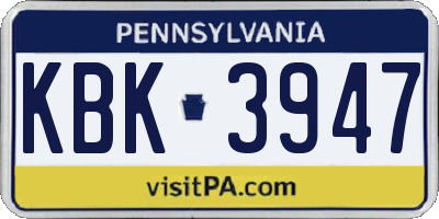 PA license plate KBK3947