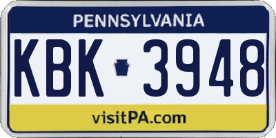 PA license plate KBK3948