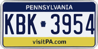 PA license plate KBK3954