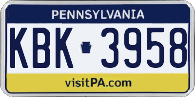 PA license plate KBK3958
