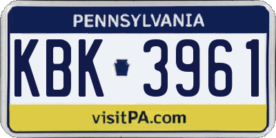 PA license plate KBK3961