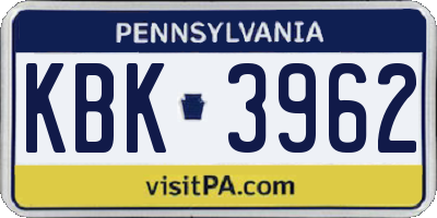 PA license plate KBK3962