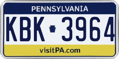 PA license plate KBK3964