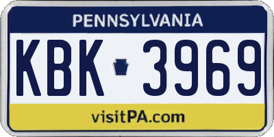 PA license plate KBK3969