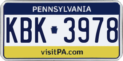 PA license plate KBK3978