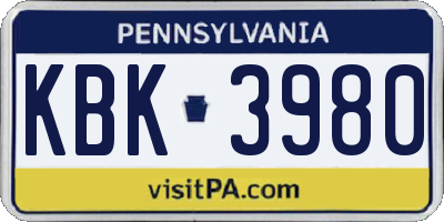 PA license plate KBK3980